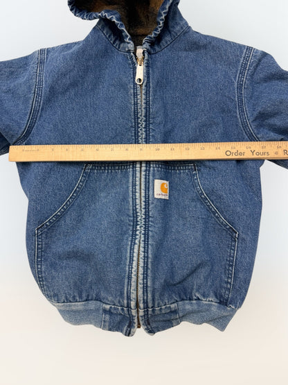 Kids Vintage Faded Denim Carhartt Active Lined Plaid Fleece Jacket M 9Y 10Y 11Y