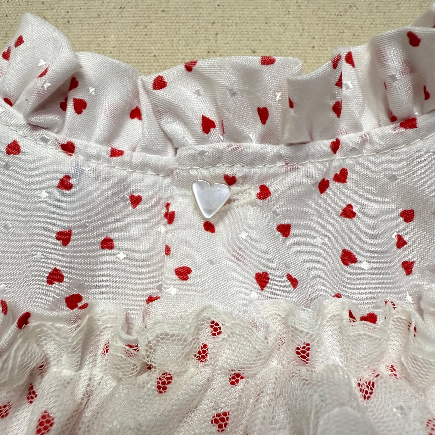 80s 90s Kids Toddler Vintage Martha's Miniatures Heart AOP Lace Raffle Volume dress / 5y 6y 7y