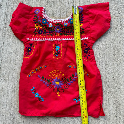 Kids Red Embroidered Pullover Dress South American Style 1Y 2Y