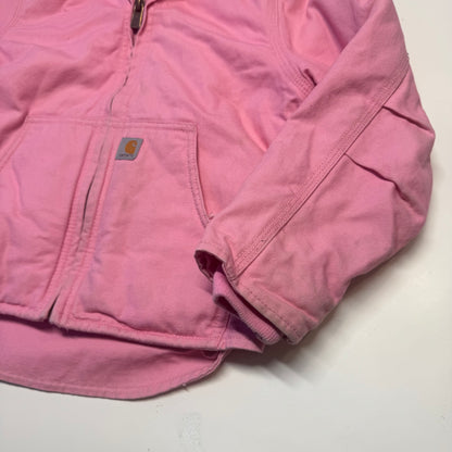 2000s Kids Vintage Pink Carhartt Zip Hooded Fleece Lined Jacket XS 6Y
