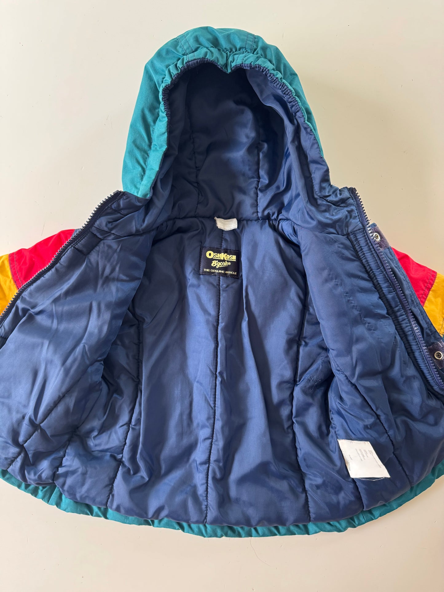 200s Kids Toddler Infant Vintage Baby B’Gosh Oshkosh Thick Multicolour Zip Hooded Jacket//12m/18m