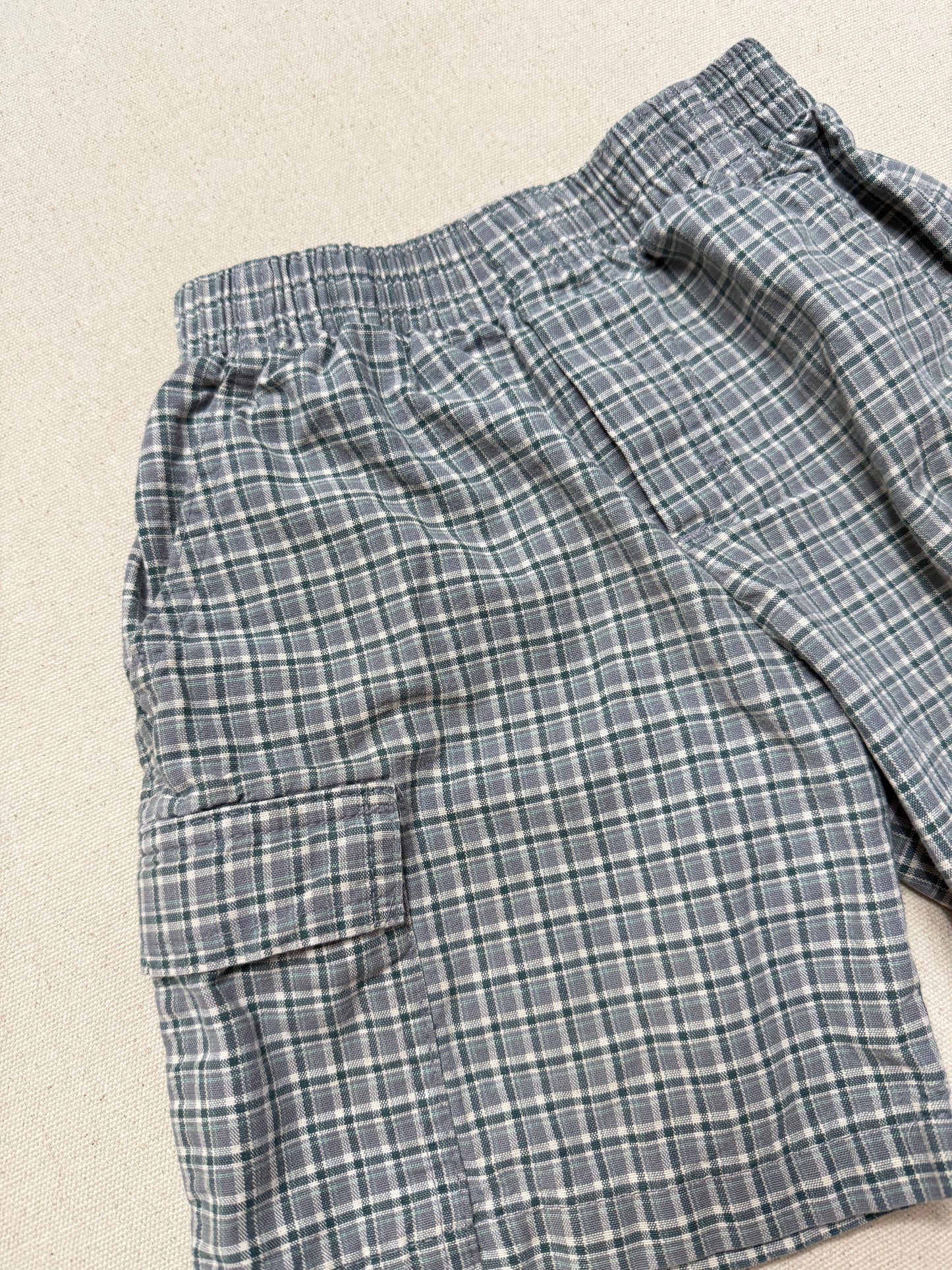 90s 2000' Kids Toddler Vintage Oshkosh Bgosh Gray Green Check Cotton Shorts / 3T 4T 5T