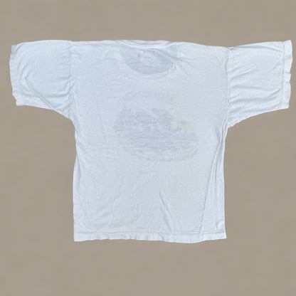 70s Kids Vintage Monchen Yoddlers Print SouvenirWhite 100% Cotton Single Stitch Short Sleeve T-Shirt 10Y Baby Tee XS Adult