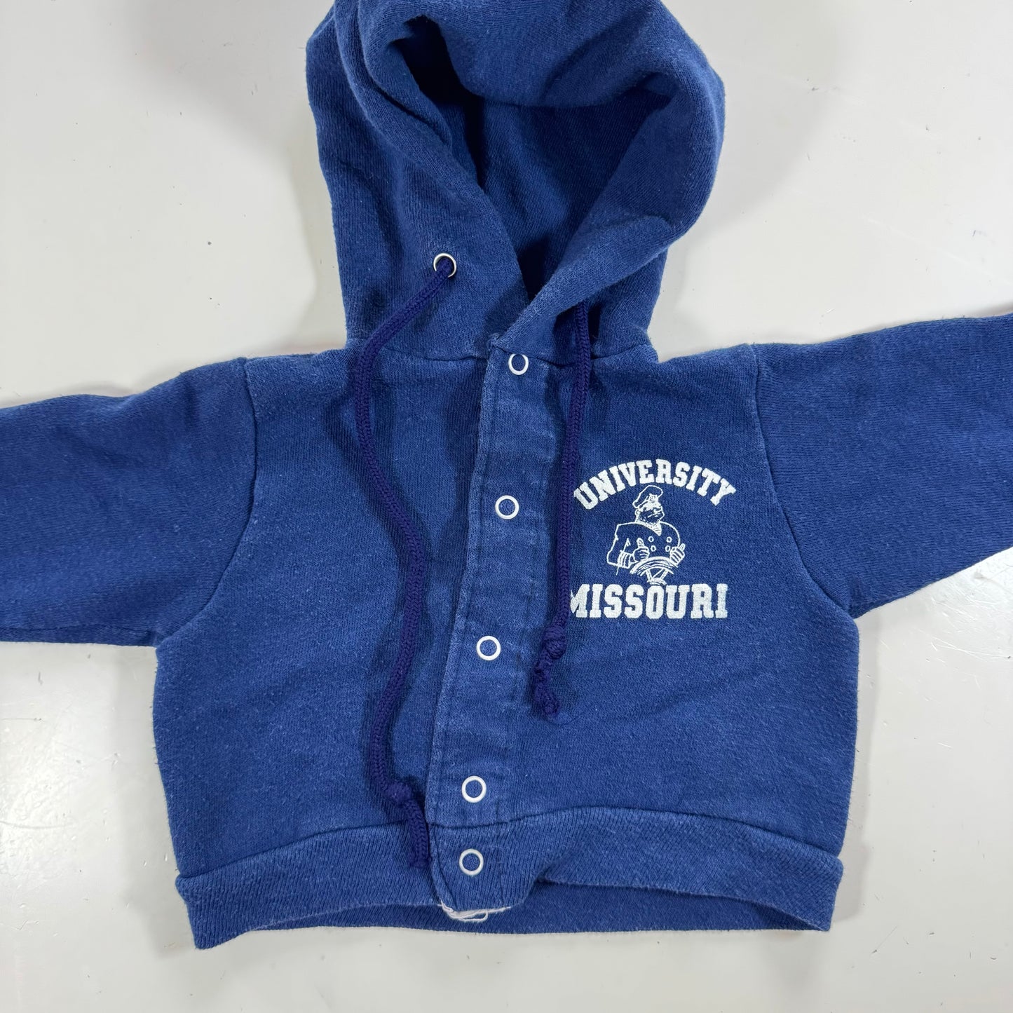 80s Kids Infant Vintage Navy University Missouri Hooded Sweatshirt With Snaps 12m 18m