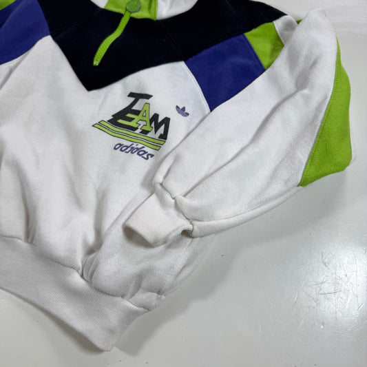 80s Kids Toddler Vintage Team Adidas Half Zip White Sweatshirt S 4Y 5Y