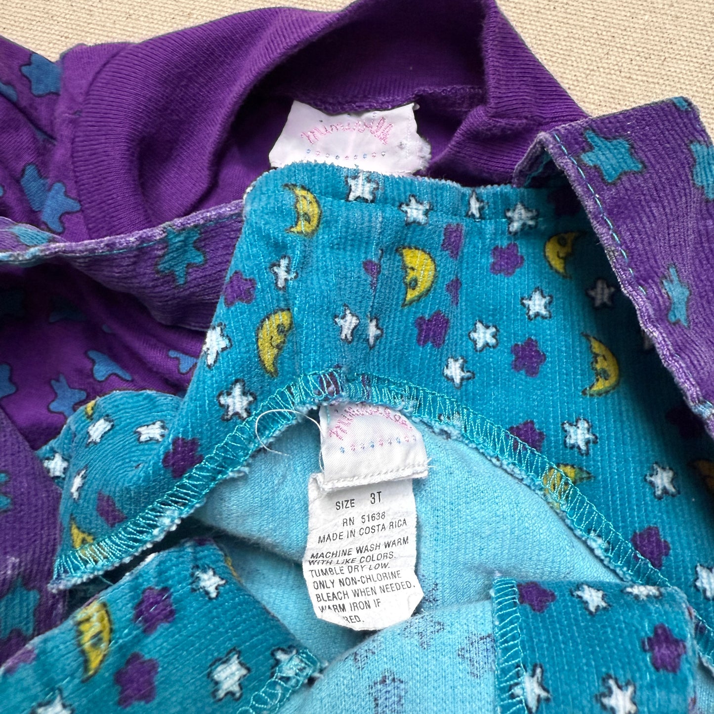 90s Kids Toddler Vintage Star Moon AOP Longsleeve Tshirt & Corduroy Overall 2pc Set / 24m 2T 3T