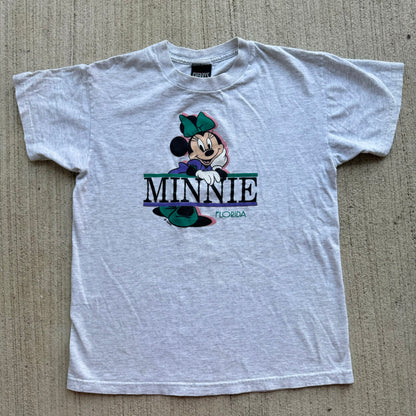 90s Kids Vintage Disney Minnie Mouse Florida Double Sided Gray 100% Cotton T-Shirt