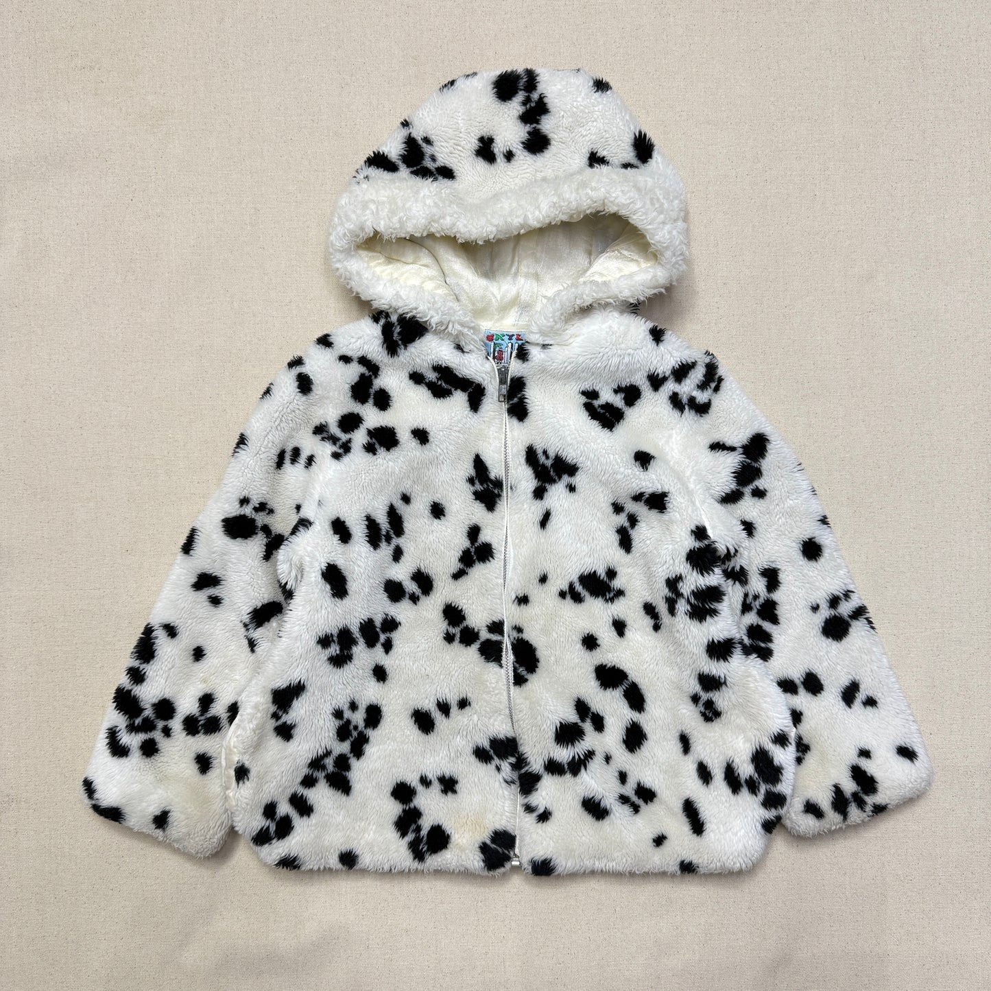 90s Kids Vintage Dalmatian Faux Fur Lined Zip Up Hooded jacket / 5y 6y