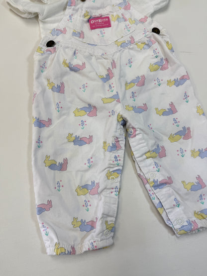 90s Kids Infant Baby Vintage Oshkosh Bgosh Rabitt AOP Overall and Raffle  Sleeve Tshirt 2pc Set / 3m 6m 9m / Made in USA set