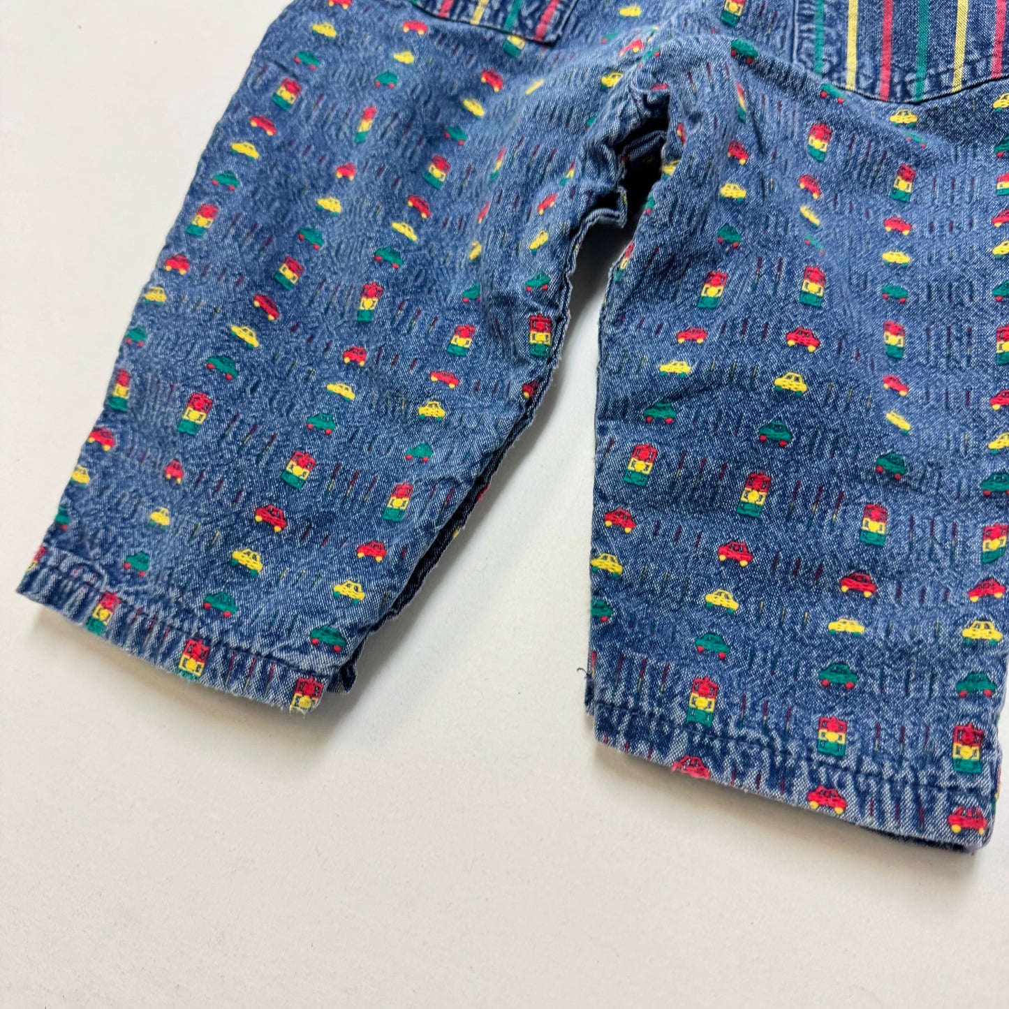 90s Kids Toddler Infant Vintage Baby B’Gosh Oshkosh Denim Car AOP Embroidery Print Overall /12m / Made in USA