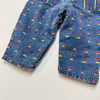 90s Kids Toddler Infant Vintage Baby B’Gosh Oshkosh Denim Car AOP Embroidery Print Overall /12m / Made in USA