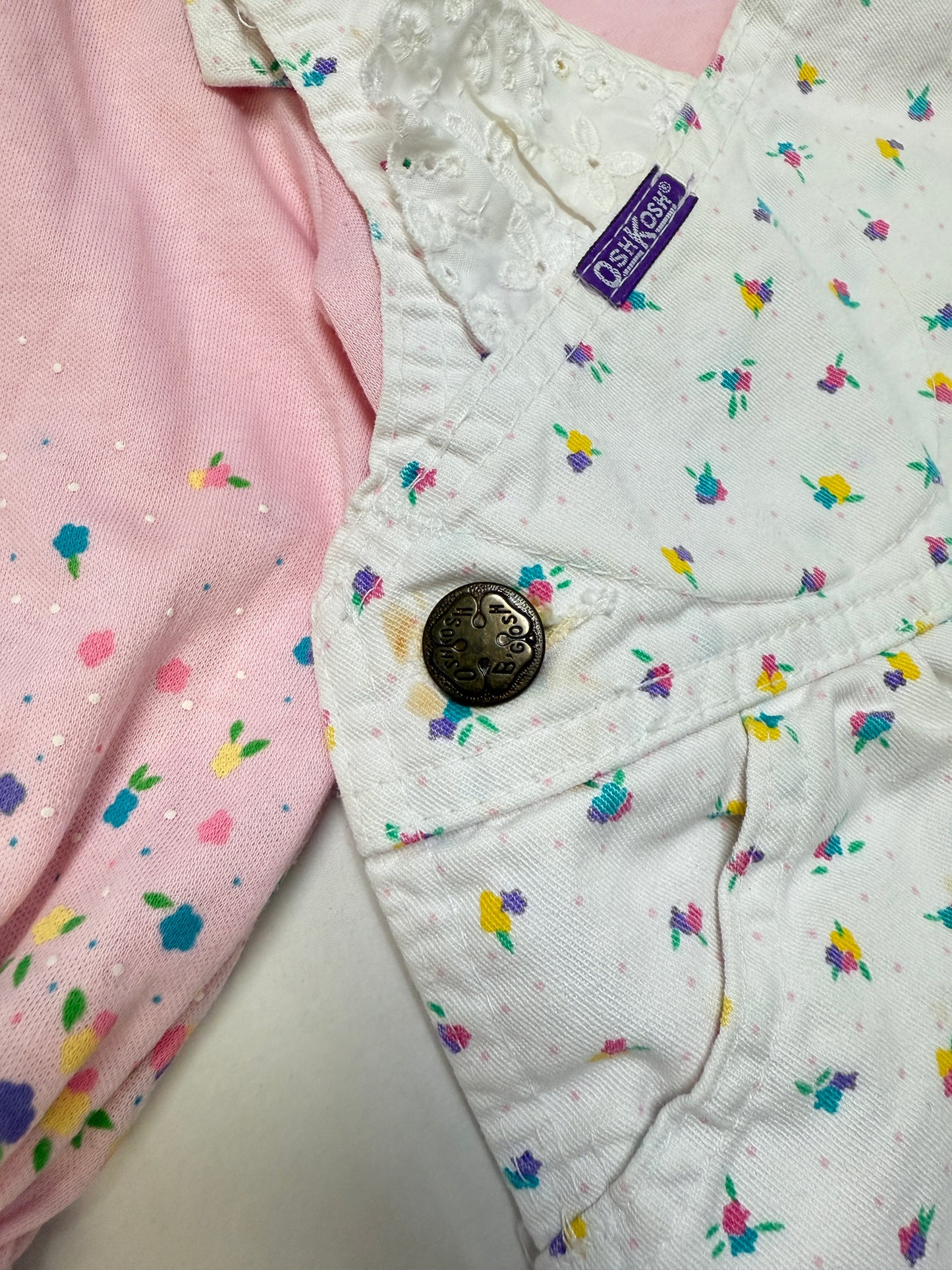 90s Kids Infant Baby Vintage Oshkosh Bgosh Floral AOP Longsleeve Shirt and Overall 2pc Set / 0m 3m / Made in USA