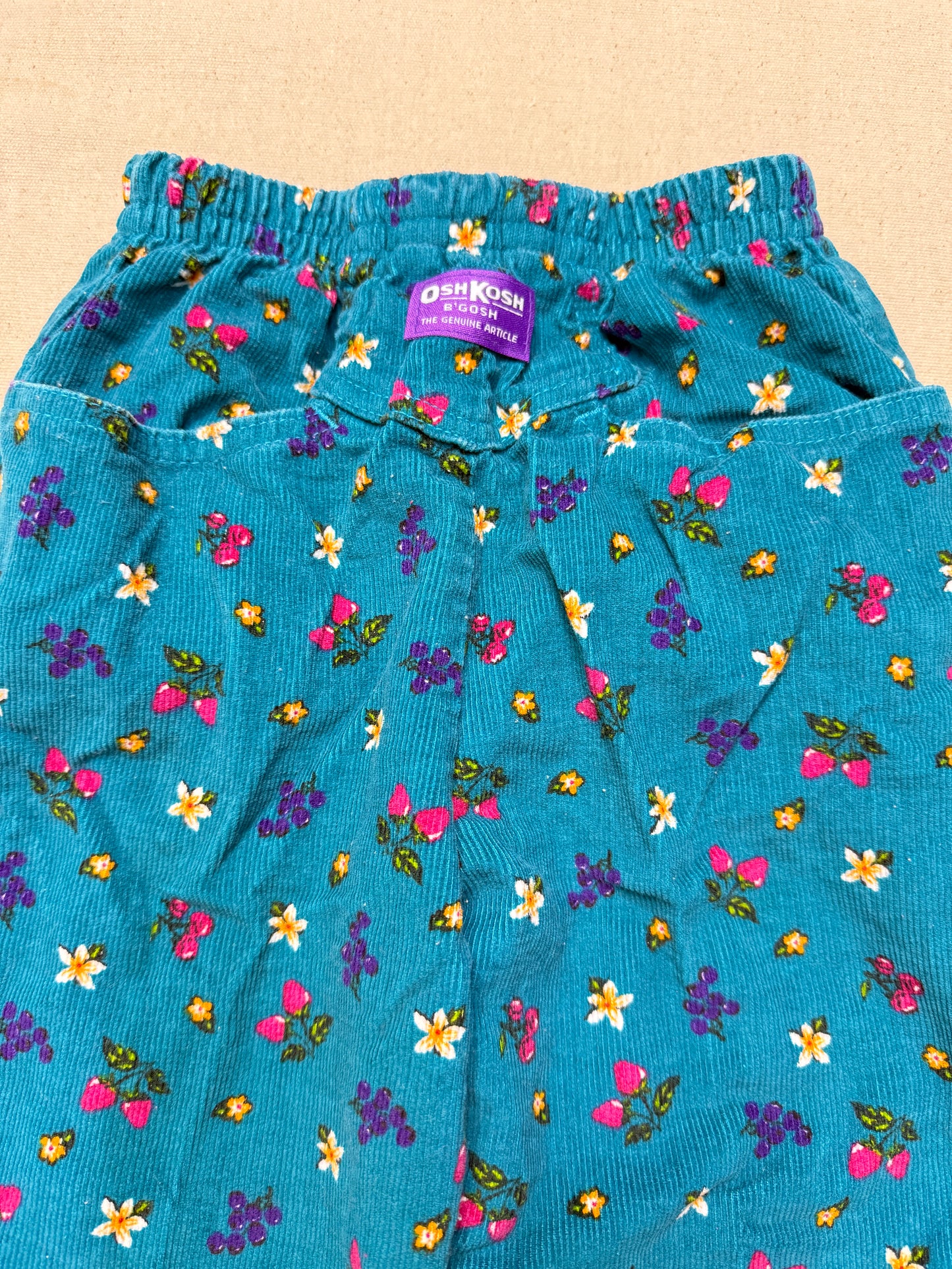 90s Kids Toddler Vintage Oshkosh Bgosh Fruits Flower AOP Corduroy Elastic Pants / 4T 5T