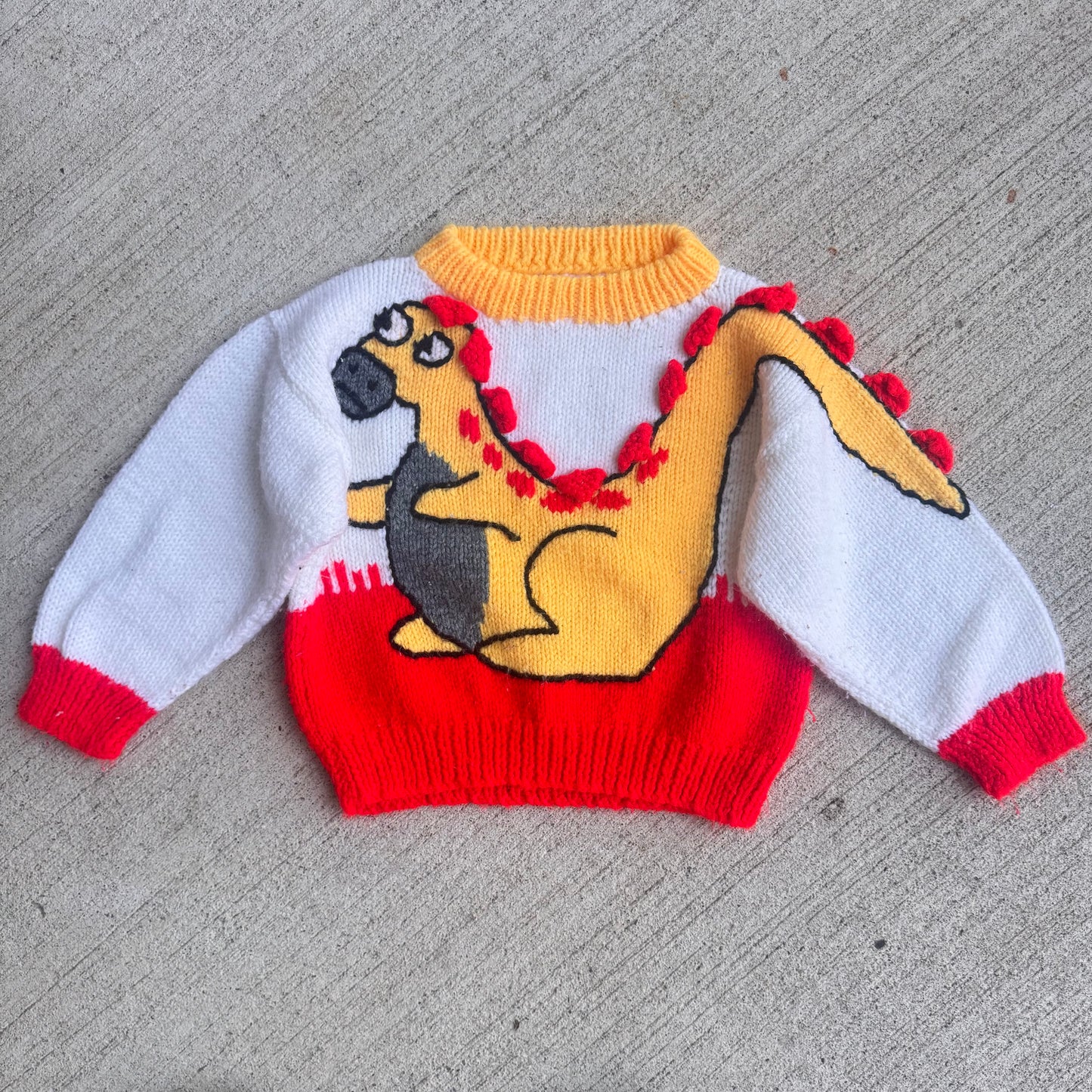 Kids Toddler Hand Knit Dinosaur Animal Hand Knit Pullover Sweater 3Y 4Y 5Y