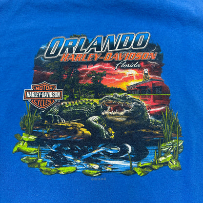 2015 Kids Youth Blue Harley Davidson 100% Cotton Orlando Florida T-Shirt S 8Y 9Y 10T