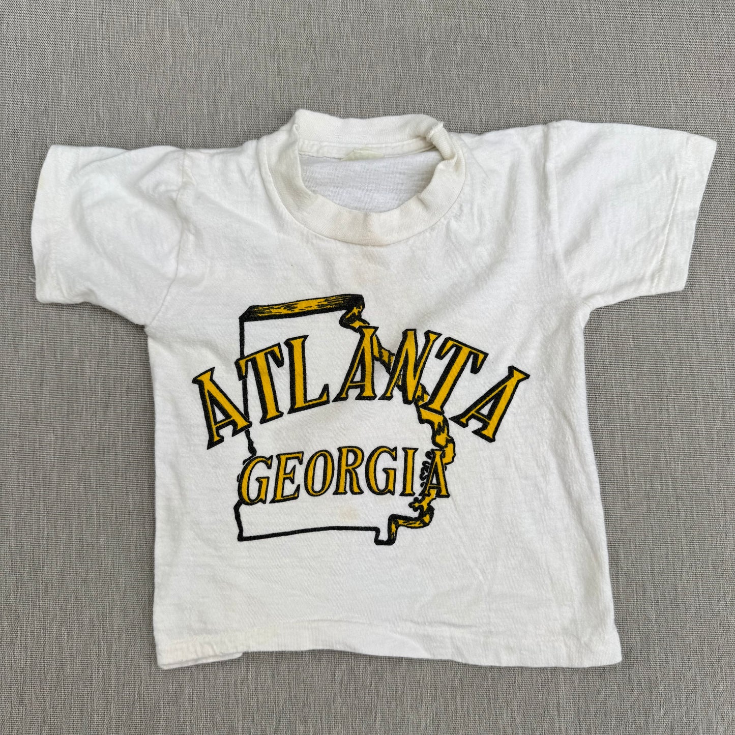 60s Kids Baby Vintage Atlanta Georgia Souvenir Single Stitch Short Sleeve T-Shirt 100% Cotton Off White  2T Made in USA