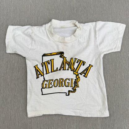 60s Kids Baby Vintage Atlanta Georgia Souvenir Single Stitch Short Sleeve T-Shirt 100% Cotton Off White  2T Made in USA