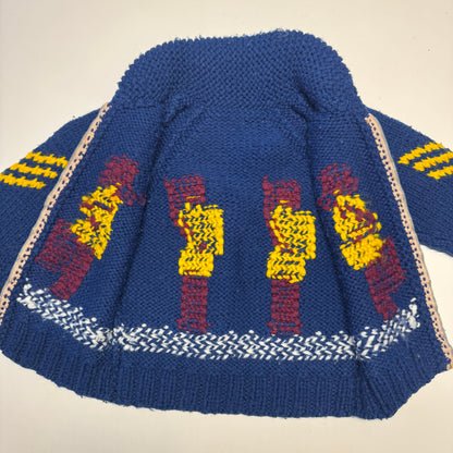 70s 80s Kids Toddler Vintage Royal Guard Embroidered Shawl Collar Cowichan Sweater 2Y 3Y 4Y