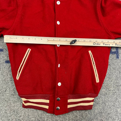 60s Vintage Kids Bellefonte Red Varsity Snap Jacket Size 10-12Y