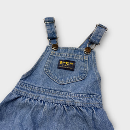 90s Kids Toddler Oshkosh Denim 100% Cotton Dress With Adjustable Straps 18m 2T Made In USA