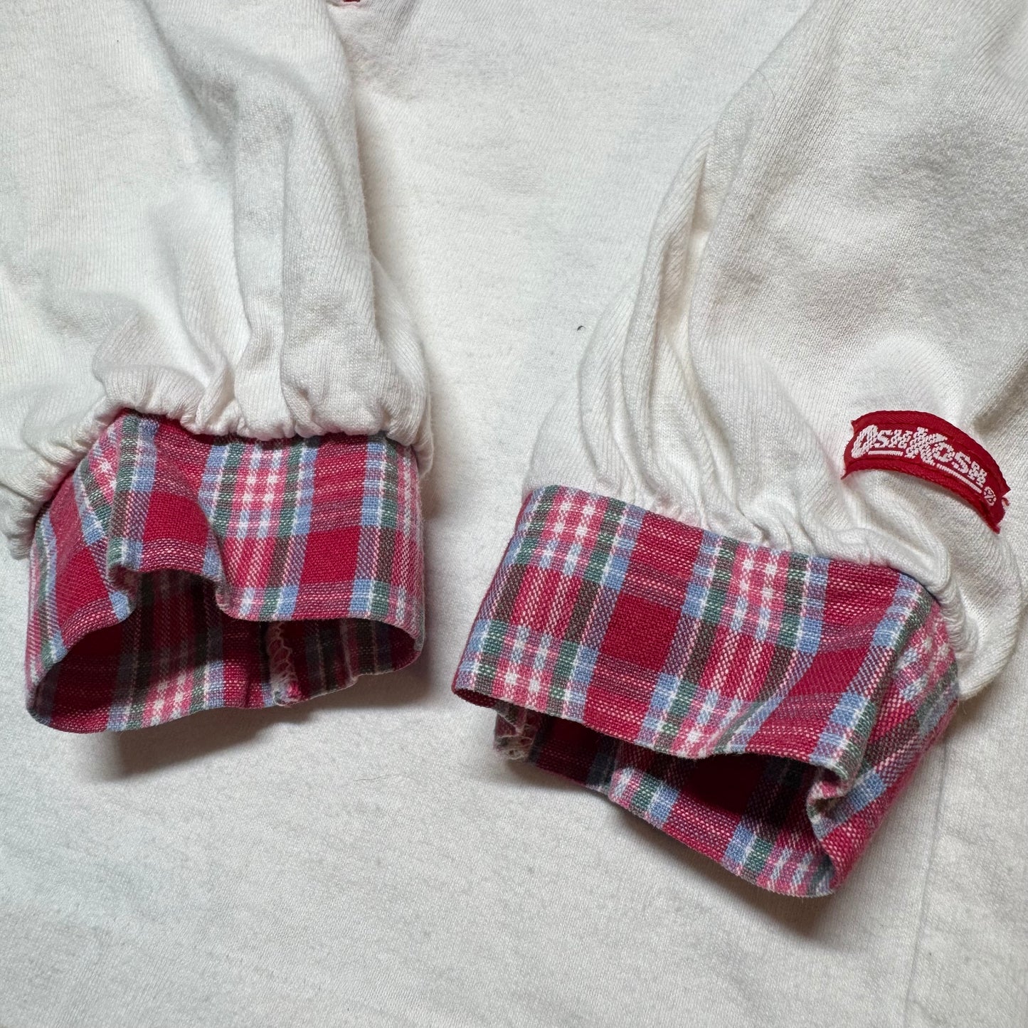 90s Kids Toddler Infant Vintage Baby B’Gosh Oshkosh 2 Piece Set Plaid Overall With Matching White Ruffle Long Sleeve /2T / Made in USA