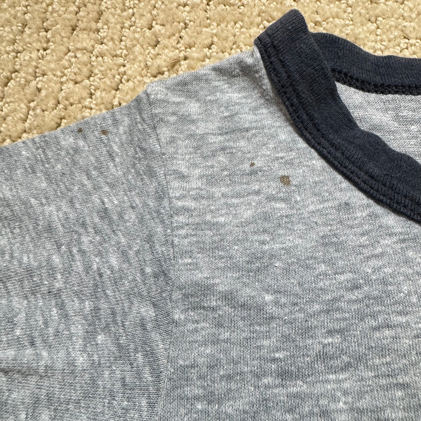 70s Kids Toddler Vintage Gray Hanes Ringer “Don’t Work Be Happy! “ Short Sleeve S 6Y 7Y 8Y Made in USA