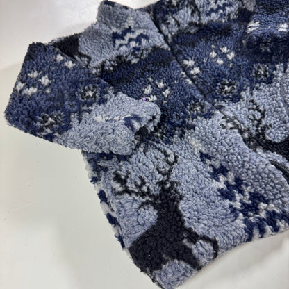 90s Kids Toddler Vintage Zip Fleece Raindeer Blue Tone Black Mountain Fleece S 3T 4Y 5YMade in USA