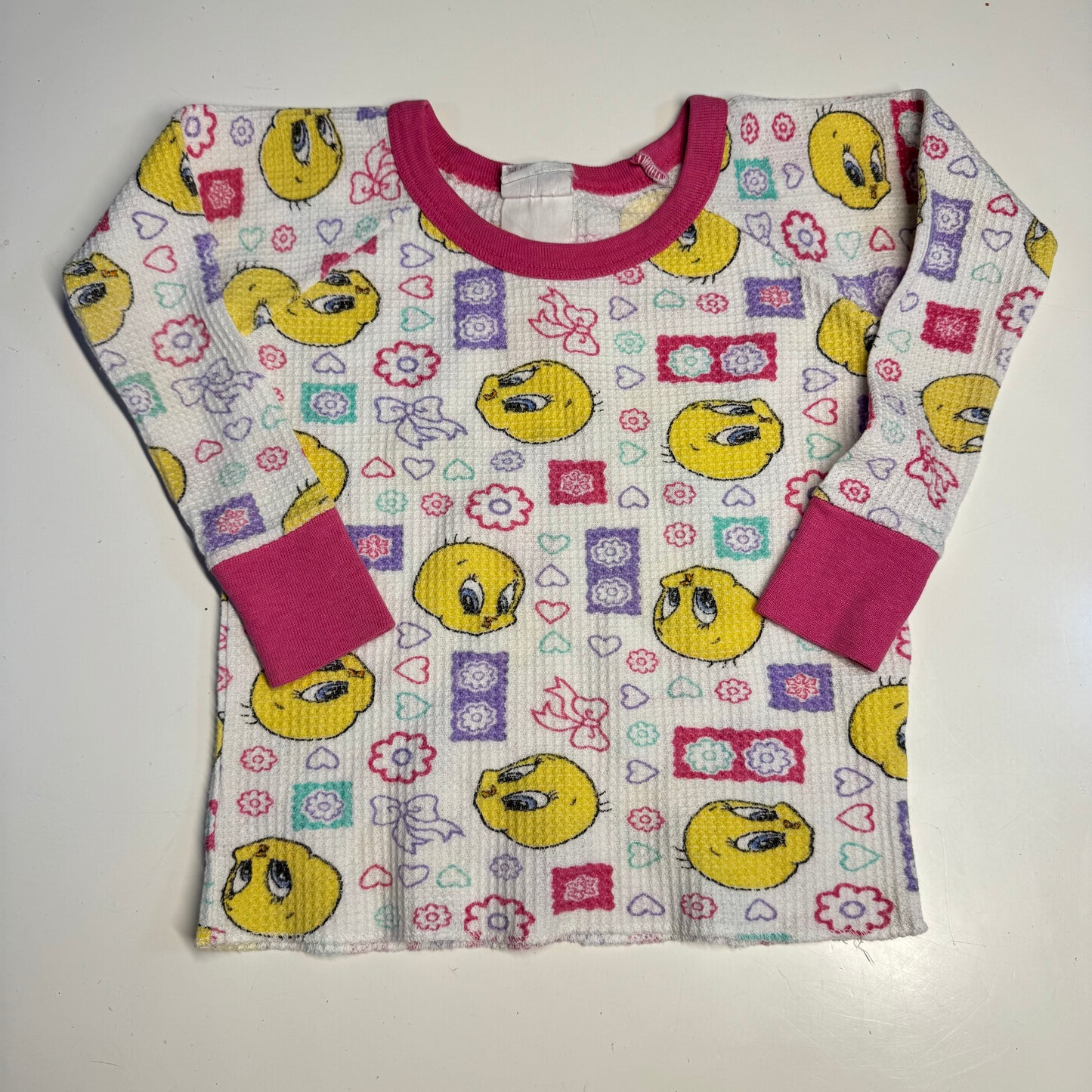 90s Kids Toddler Vintage Looney Tunes Tweety Bird Waffle Long Sleeve Pullover Shirt AOP 18m 2Y 3Y