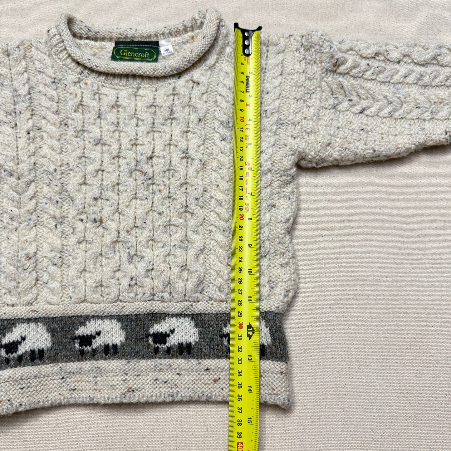 90s Kids Toddler Vintage Sheep Pattern Glencroft Pure Wool irish Fisherman Knit Sweater / 2T 3T