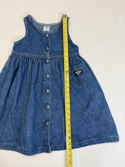 90s 2000' Kids Vintage OshKosh Bgosh Front Open Button Up Light Denim Casual Dress / 5T 6y / Made in USA