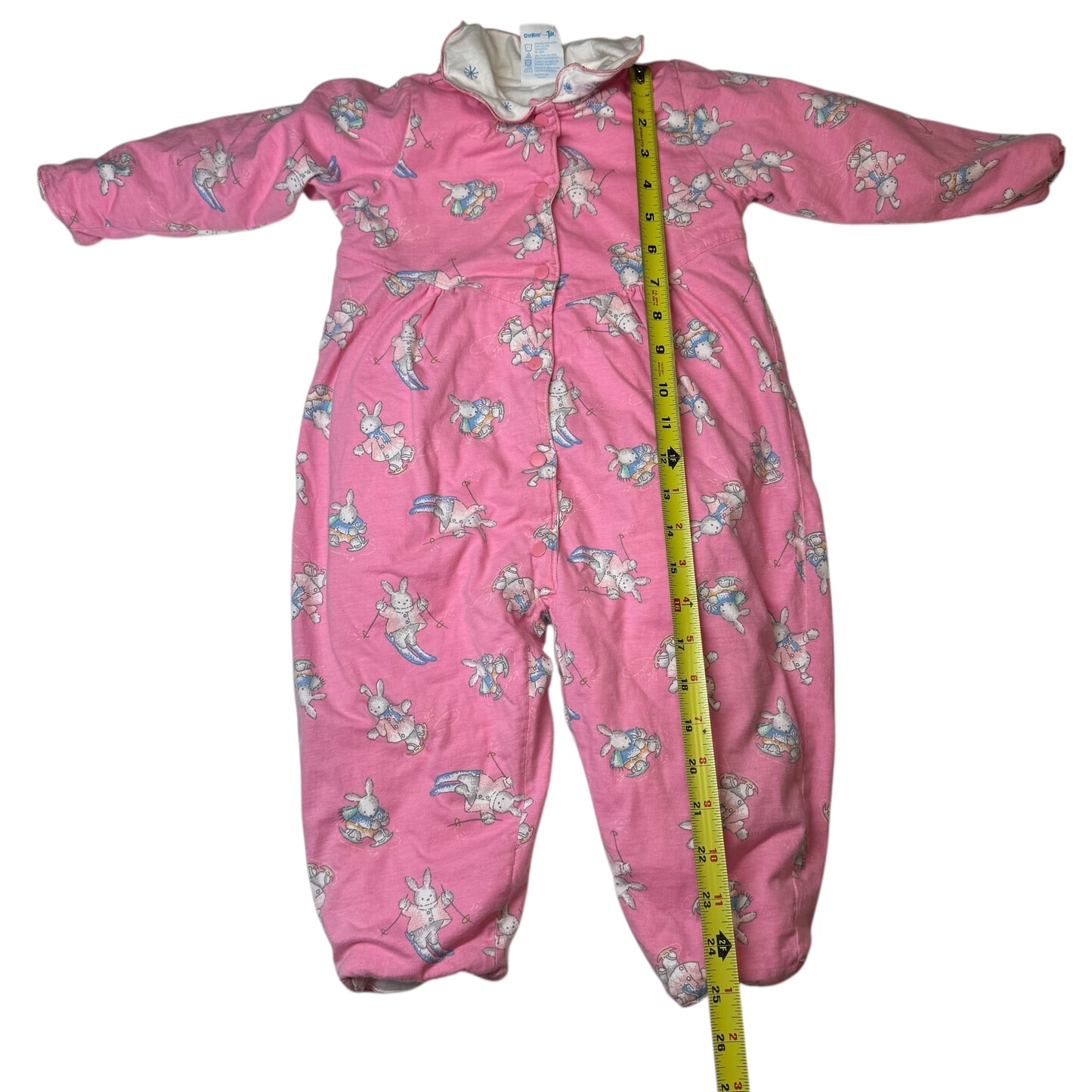 90s Kids Baby Vintage Oshkosh B’Gosh Bunny AOP Print Thick Lined Winter Onesie Romper Longsleeve Cotton Top / 18m/