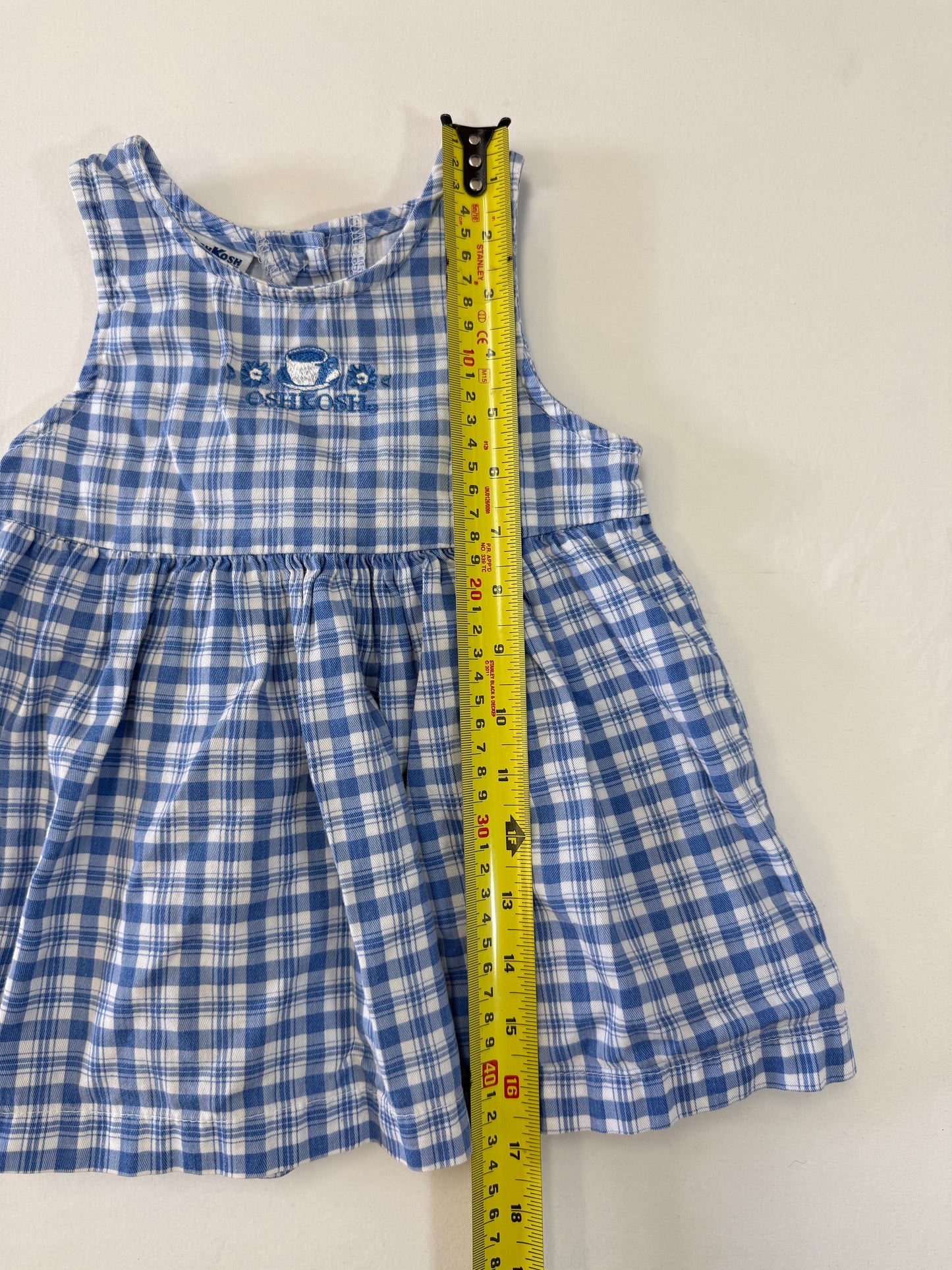 90s Y2K Kids Toddler Infant Vintage Oshkosh Bgosh Blue Check Dress and Puff Sleeve Floral Print Longsleeve Top 2pc Set / 12m 18m 24m / Made in USA dress set