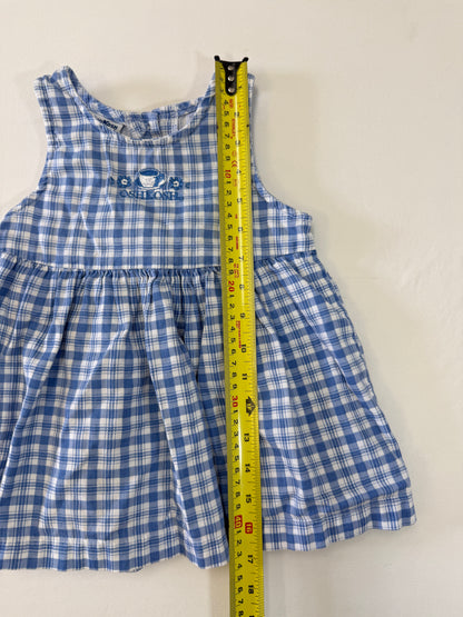 90s Y2K Kids Toddler Infant Vintage Oshkosh Bgosh Blue Check Dress and Puff Sleeve Floral Print Longsleeve Top 2pc Set / 12m 18m 24m / Made in USA dress set