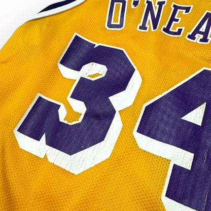 90s VTG Kids Champion Lakers #34 O’Neal Yellow Basketball Jersey S(6-8Y)