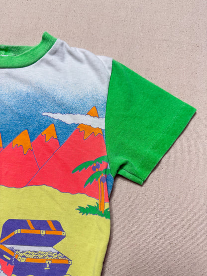90s Kids Toddler Vintage Oshkosh Bgosh Beach Neon Colour Single Stitch Tshirt / 5T 6T / Made in USA