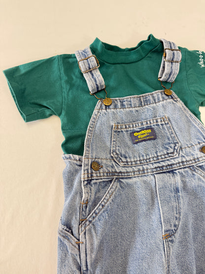 90s Kids Toddler Infant Vintage Oshkosh Bgosh Tshirt and Denim Overall 2pc Set / 12m 18m 24m / Made in USA set