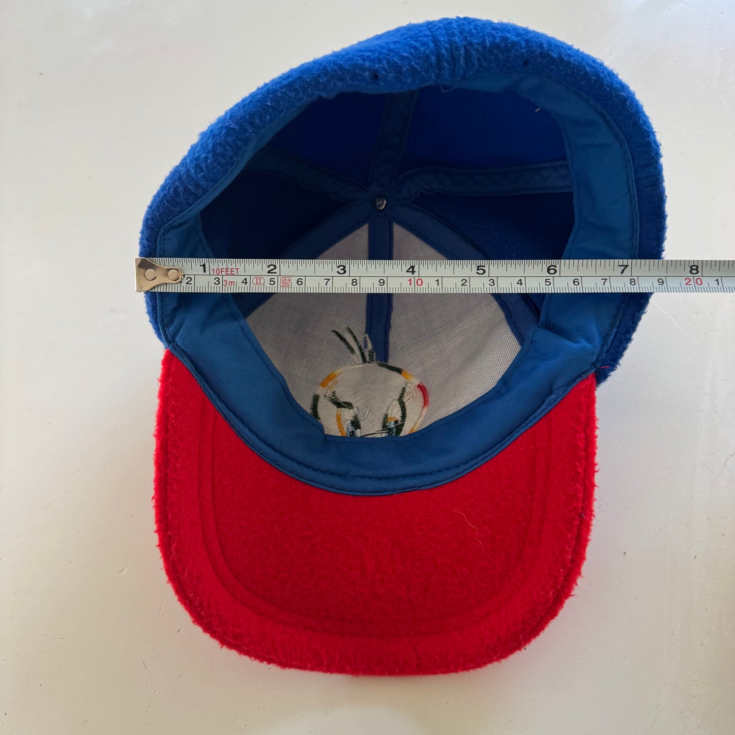 90s 2000s Kids Baby Vintage Tweety Bird Fleece Sun Hat Blue Red 12m 24m