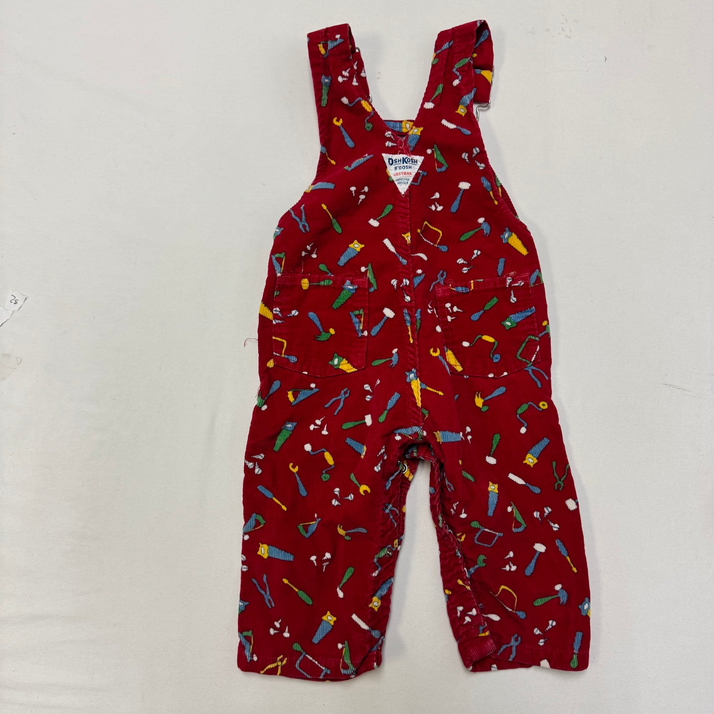 90s Kids Toddler Infant Vintage Baby B’Gosh Oshkosh Red Corduroy Tools Prints AOP //24m / Made in USA