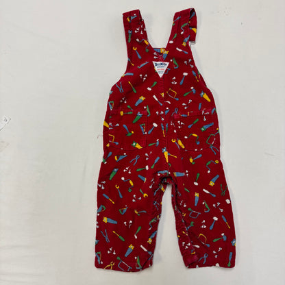 90s Kids Toddler Infant Vintage Baby B’Gosh Oshkosh Red Corduroy Tools Prints AOP //24m / Made in USA