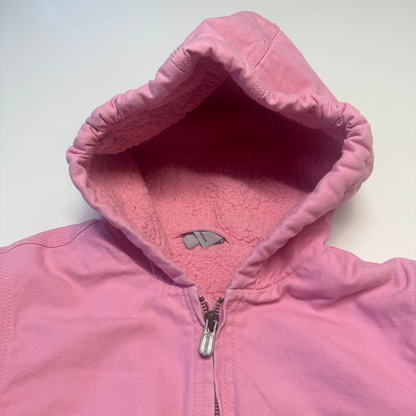 2000s Kids Vintage Pink Carhartt Zip Hooded Fleece Lined Jacket S 7Y 8Y