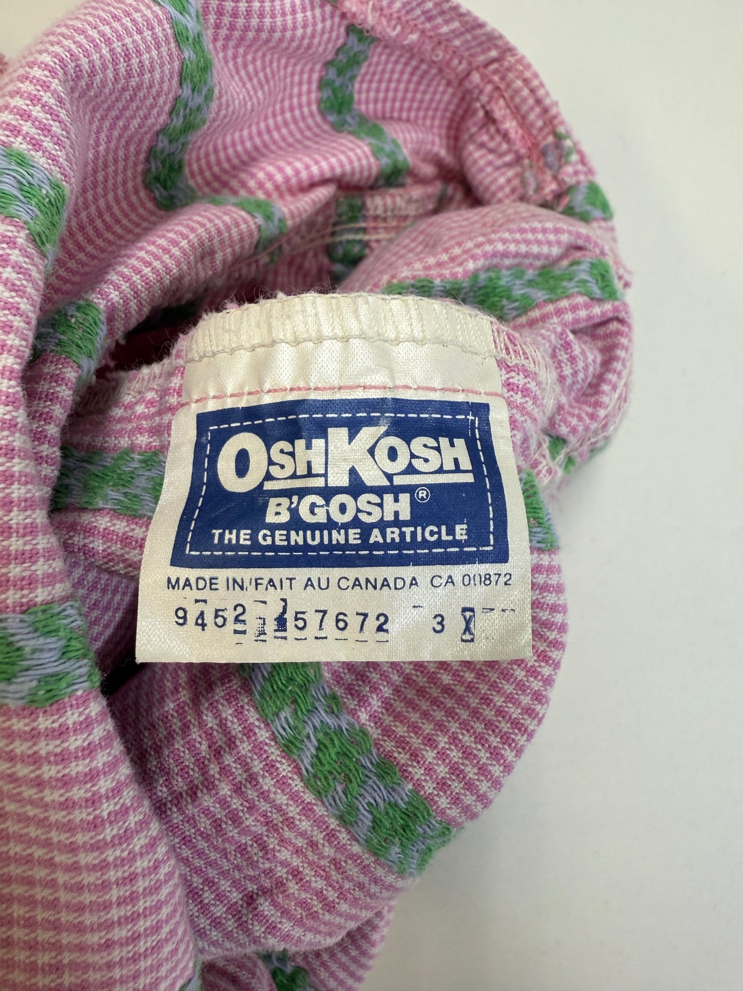 ASIS / 90s Kids Toddler Vintage Oshkosh Bgosh Froral Stripe Pattern Pink Shortall / 2T 3T