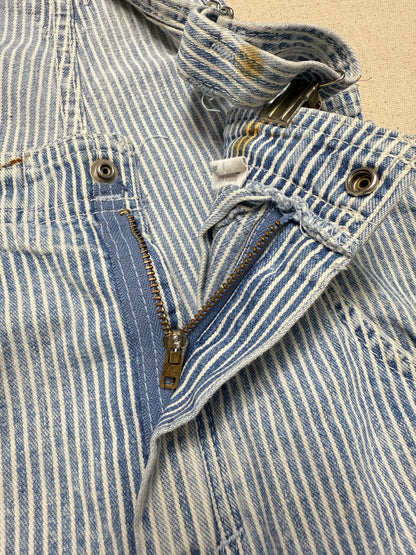 80s 90s Kids Vintage Oshkosh Bgosh Hickory Stripe Suspender Unique Design Slim Straight Overall / 4T 5T / Made in USA