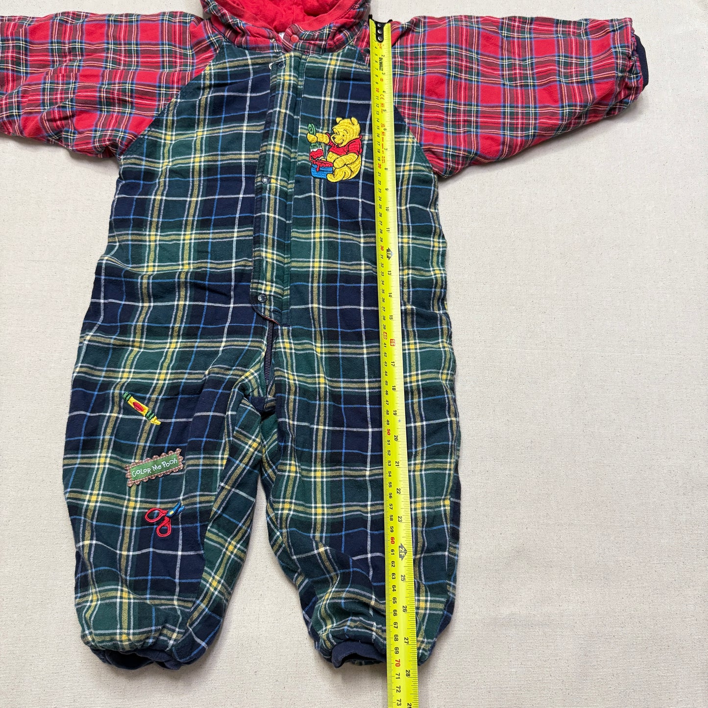 Vintage The Disney Store Winnie the Pooh Plaid Check Thick Winter Romper / 24m 2T 3T