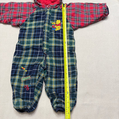 Vintage The Disney Store Winnie the Pooh Plaid Check Thick Winter Romper / 24m 2T 3T