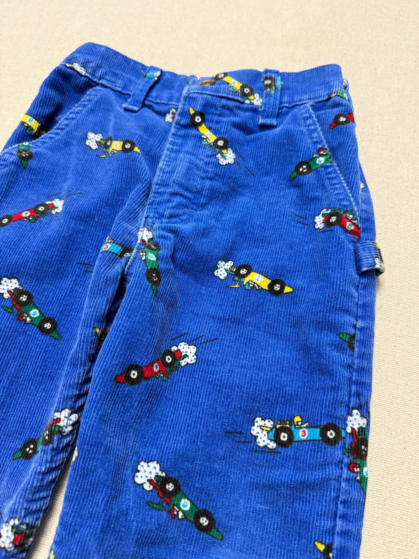 80s 90s Kids Toddler Vintage Oshkosh Bgosh Racing Car AOP Corduroy Painter Pants / 4T 5T / Made in USA