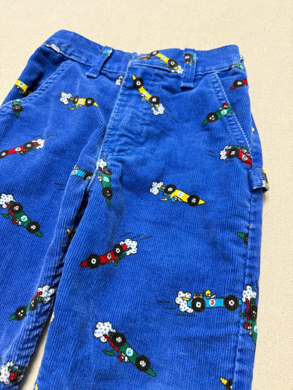 80s 90s Kids Toddler Vintage Oshkosh Bgosh Racing Car AOP Corduroy Painter Pants / 4T 5T / Made in USA