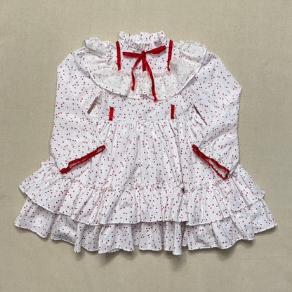 80s 90s Kids Toddler Vintage Martha's Miniatures Heart AOP Lace Raffle Volume dress / 5y 6y 7y