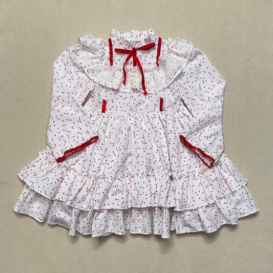 80s 90s Kids Toddler Vintage Martha's Miniatures Heart AOP Lace Raffle Volume dress / 5y 6y 7y