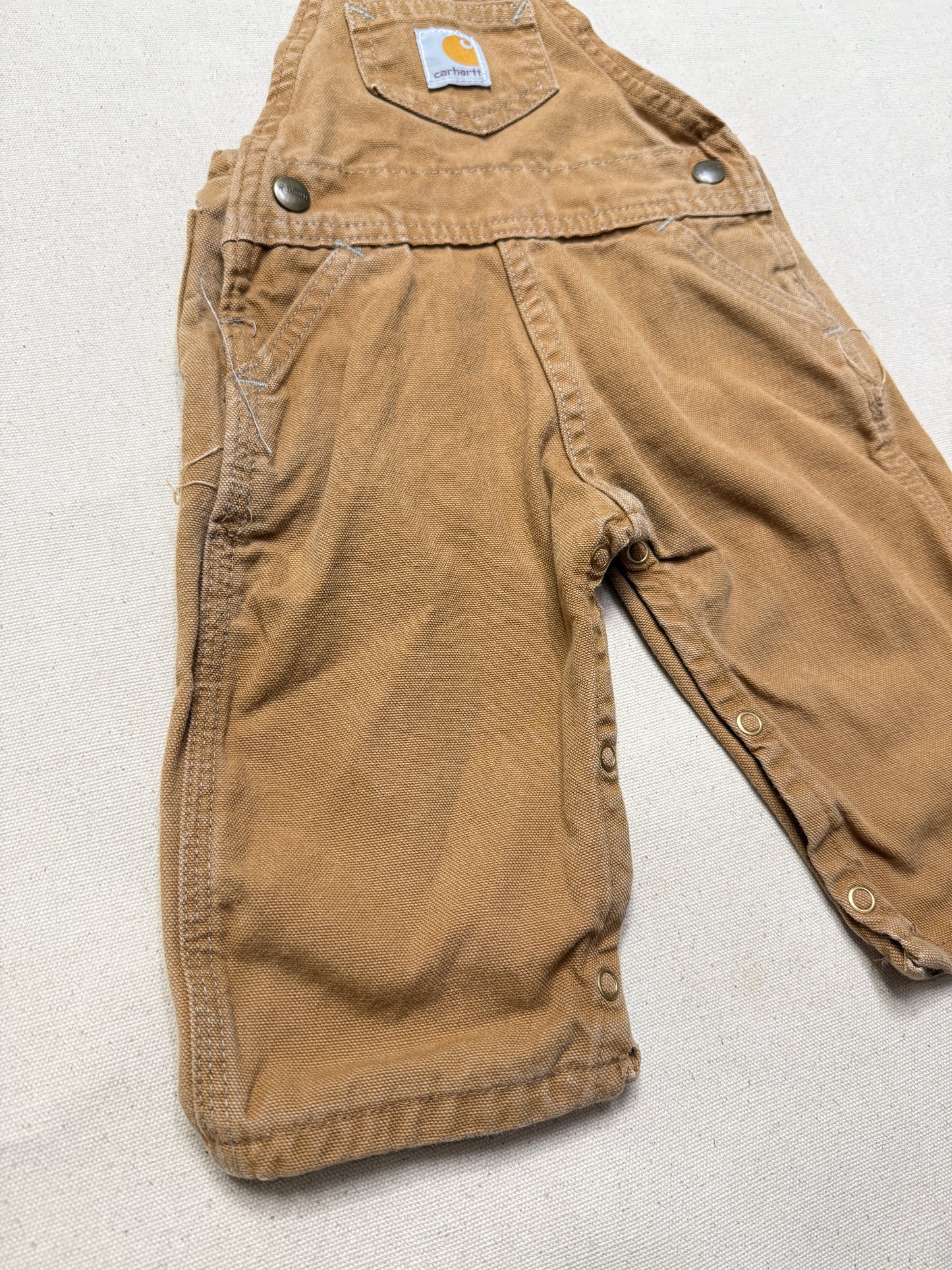 2002 Kids Infant Baby Vintage Carhartt Canvas Bib Light Brown Overall / 6m 9m 12m