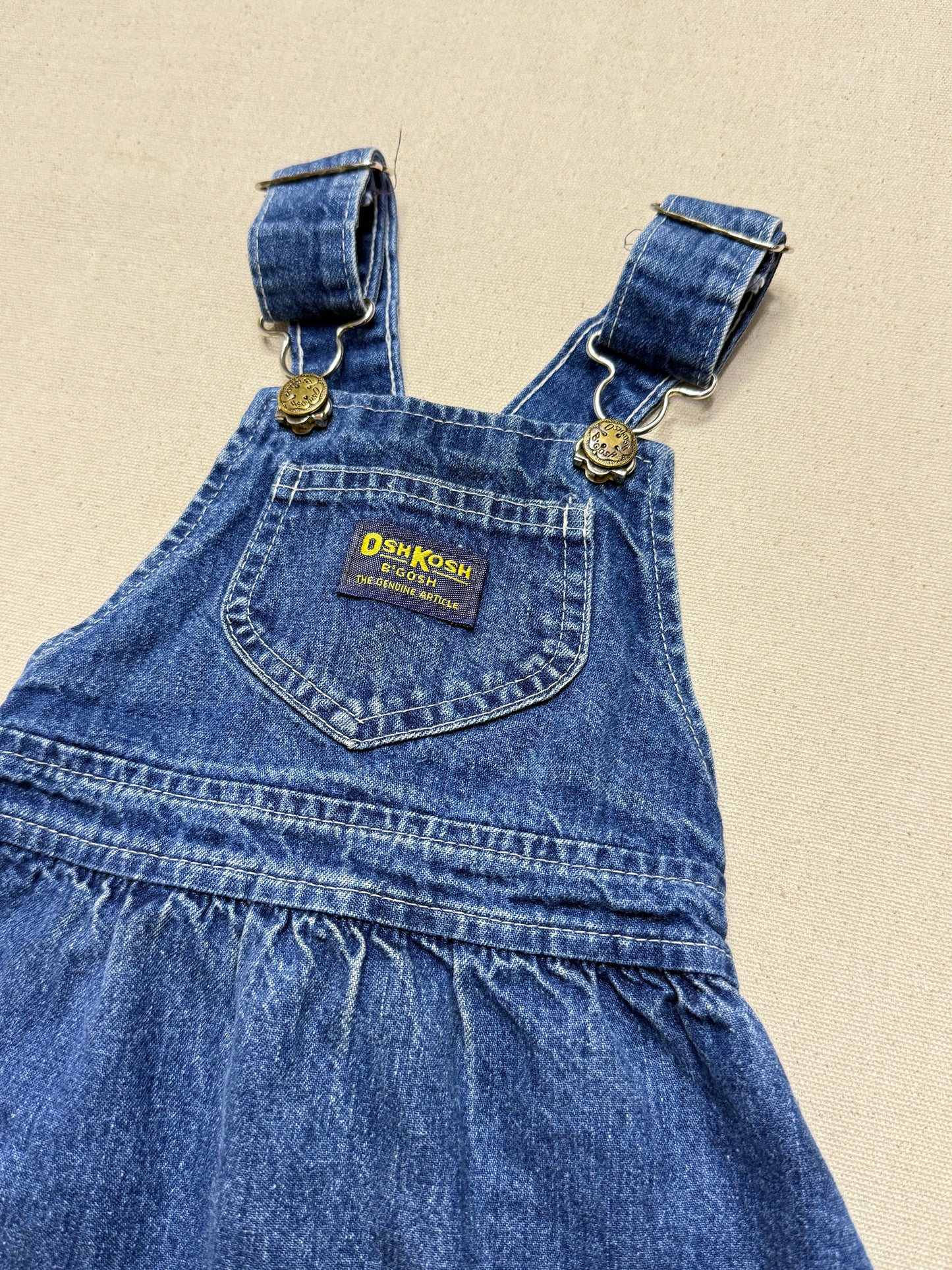 90s Kids Toddler Vintage Oshkosh Bgosh Cross Back Simple Casual Denim Dress / 18m 24m 2T / Made in USA